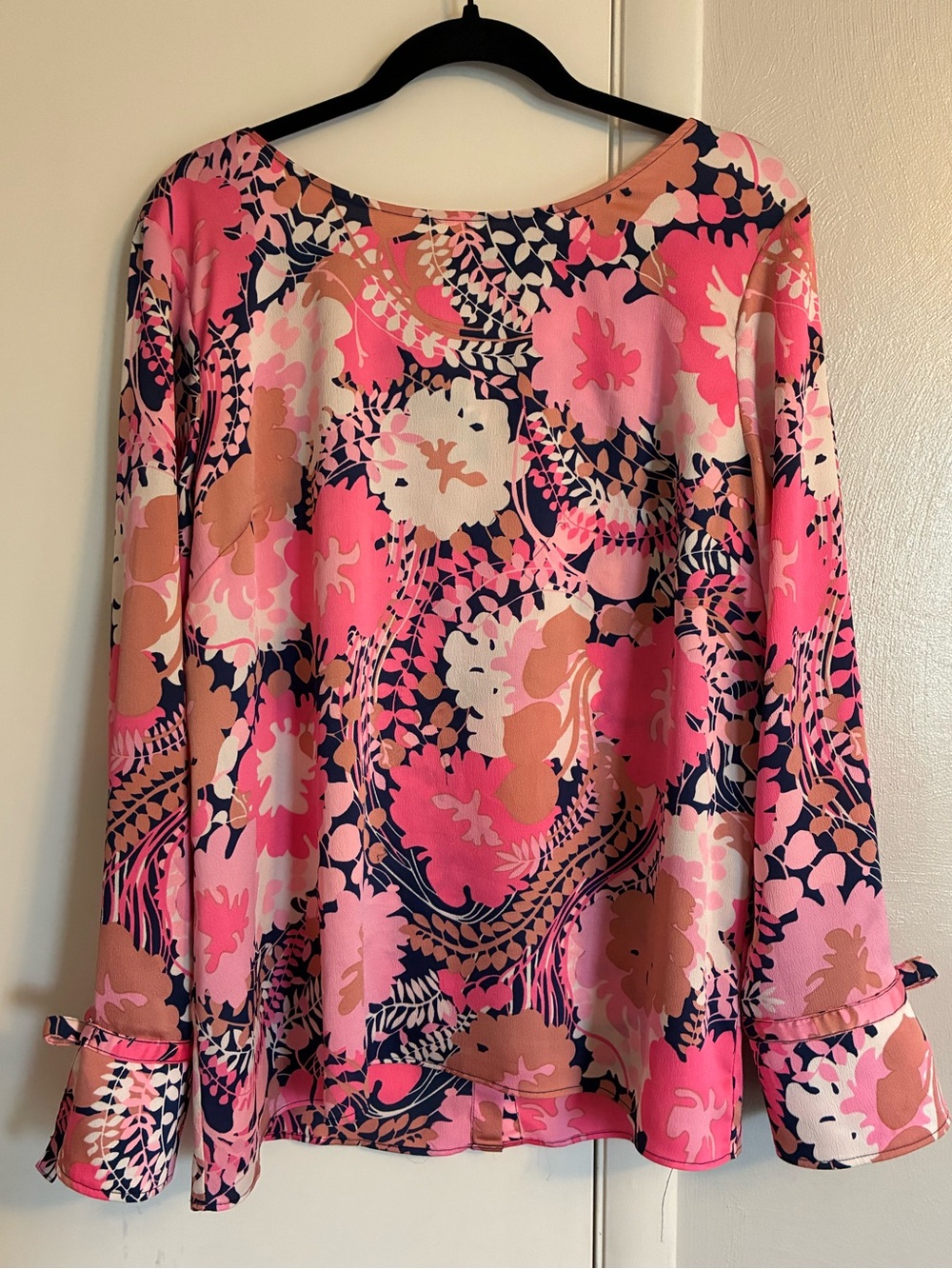 Talbots Floral Long Sleeve Tie Blouse